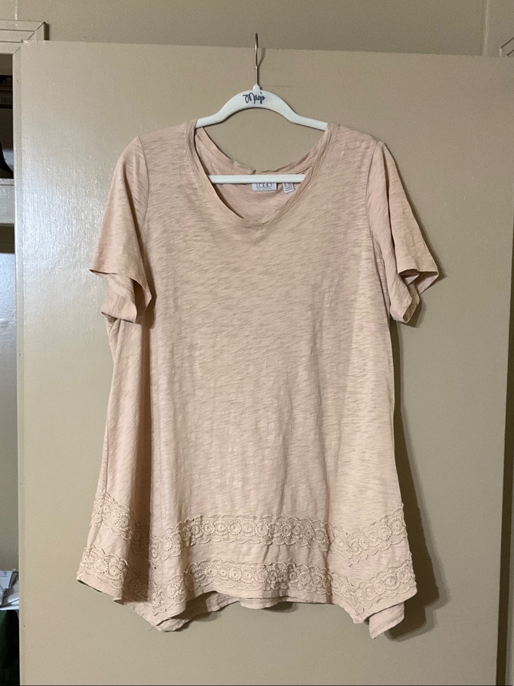 LOGO by Lori Goldstein  V-Neck Lace-Hem Tunic